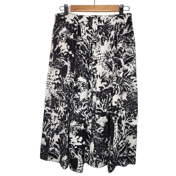 Grace Elements Skirt Women 6 A Line Linen Blend White Black Jungle Print Giraffe - Picture 1 of 15